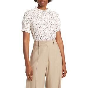 NWT Adrianna Papell Ruffle Mock Neck Short Sleeve Floral Career Top SIZE XL